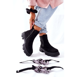 S.Barski Botas isoladas femininas, botas pretas do Chelsea com um ornamento preto 1
