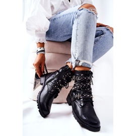 Botas de couro com riscas padrão animal preto Kepherine 1