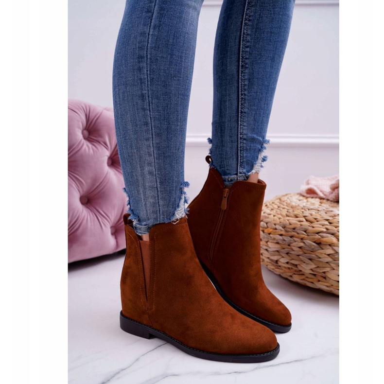 BUGO Botas de cunha feminino tema camelo de camurça marrom 1