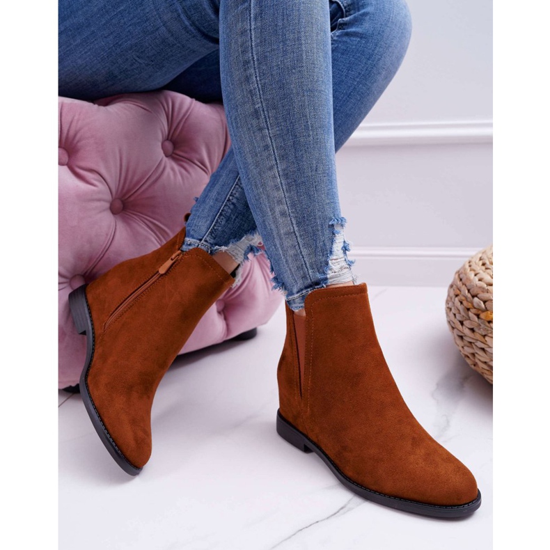 BUGO Botas de cunha feminino tema camelo de camurça marrom 4