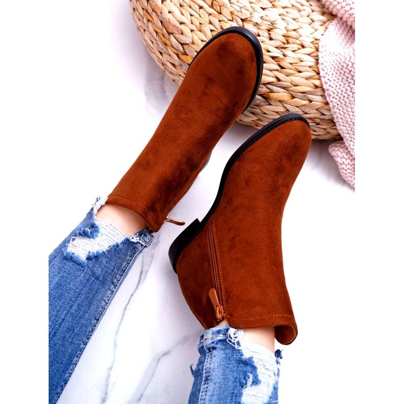 BUGO Botas de cunha feminino tema camelo de camurça castanho 5