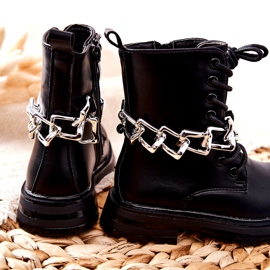 FR1 Botas infantis pretas com corrente preto 2