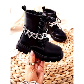 FR1 Botas infantis pretas com corrente preto 4