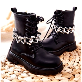 FR1 Botas infantis pretas com corrente preto 5