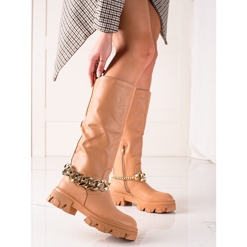 Seastar Botas da moda com um ornamento bege marrom 1
