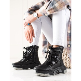 TRENDI Botas de neve pretas de amarrar preto 2