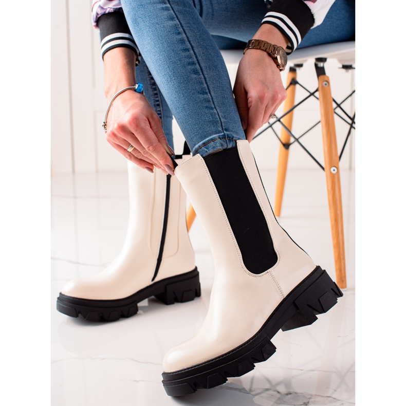 Goodin Botas de cano altas da moda bege 1