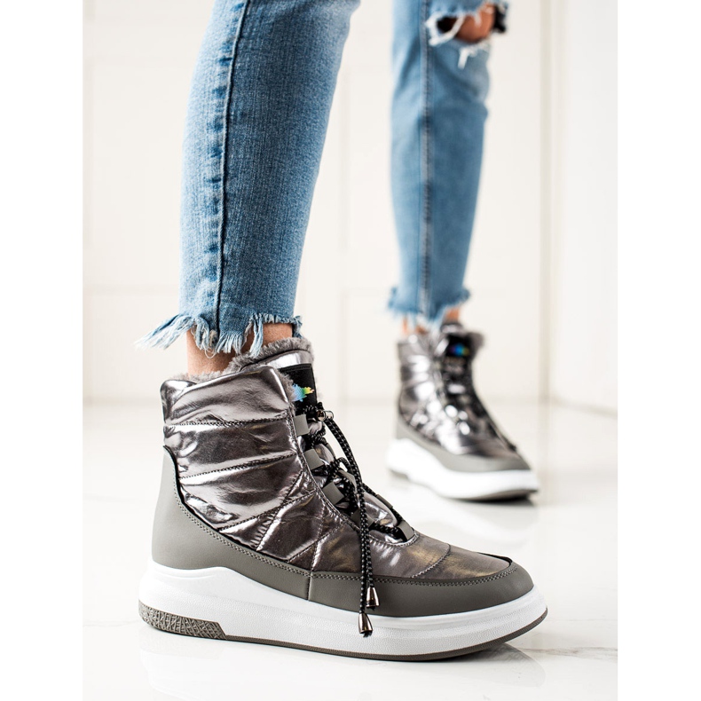 TRENDI Botas de neve brilhantes e elegantes prata 1