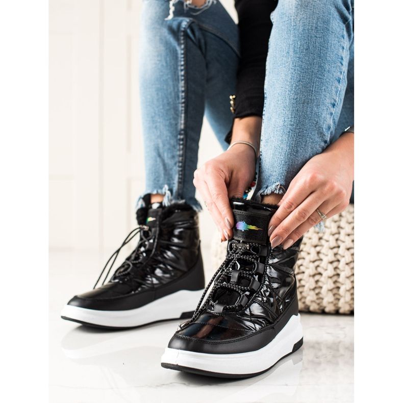 TRENDI Botas de neve brilhantes e elegantes preto 1