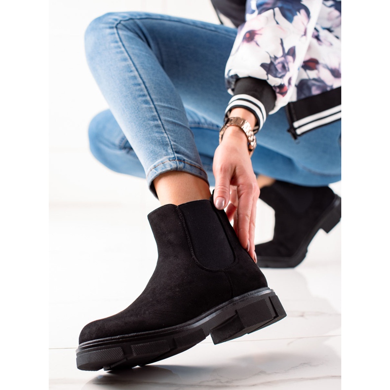 Ideal Shoes Botas de camurça chelsea preto 1