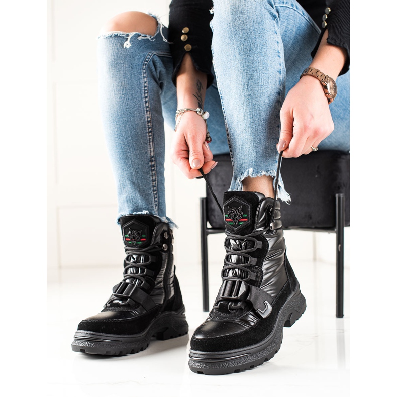 Seastar Botas de couro preto para neve 2