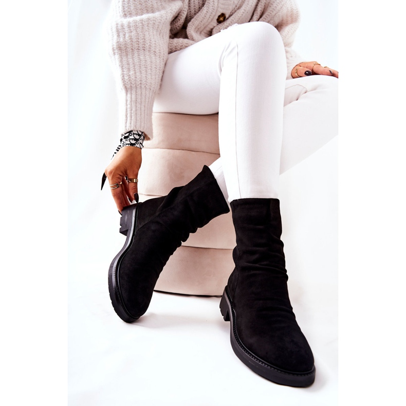 Botas altas de camurça enrugada trisha preta preto 2