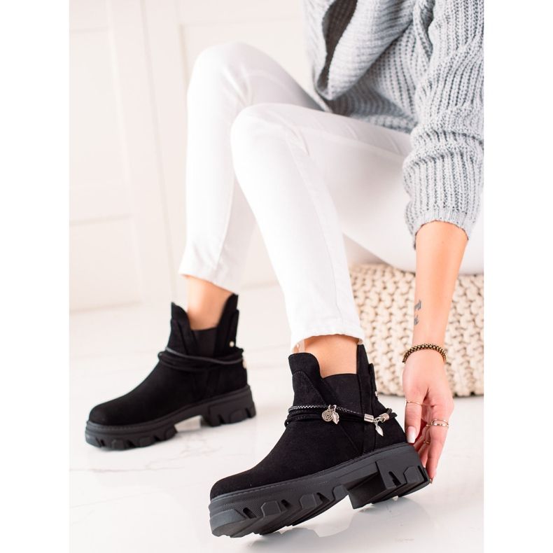 Goodin Botas com listras decorativas preto 2 Goodin Botas com listras decorativas preto 2