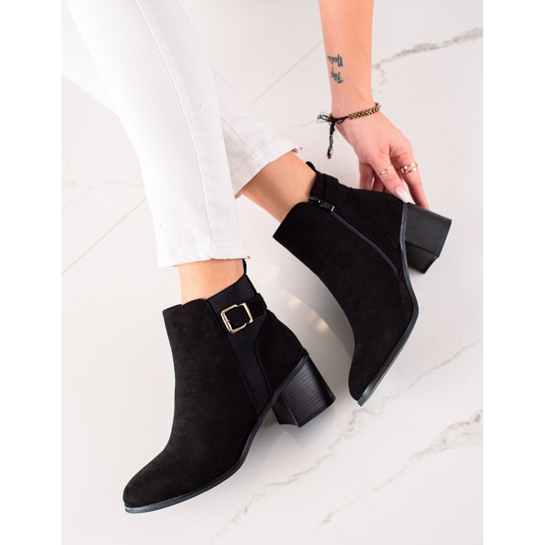 TRENDI Botas clássicas de camurça de salto alto preto 1