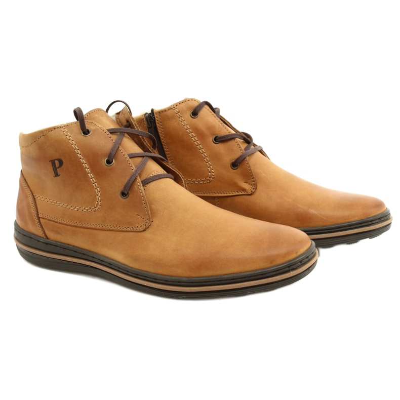 Polbut Botas de inverno para homens, camelo 339S amarrado bege amarelo 3