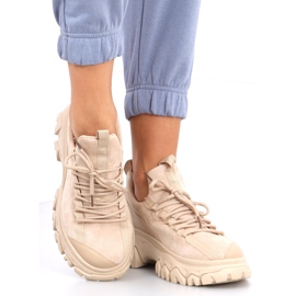 Tênis esportivos de sola alta Huggy Khaki bege 1