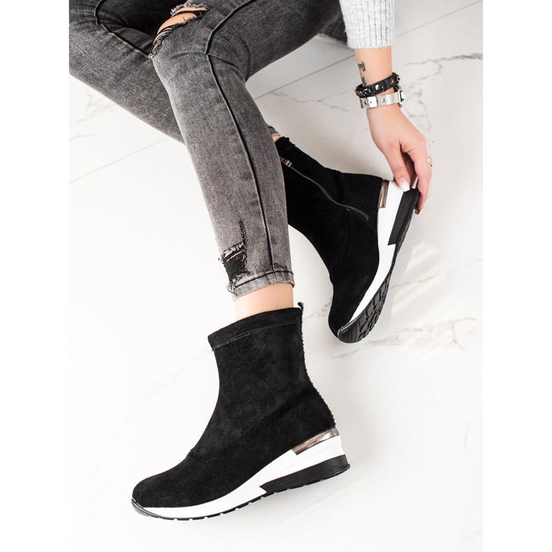 Goodin Botas de couro cunha preto 1