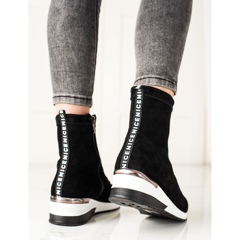 Goodin Botas de couro cunha preto 2