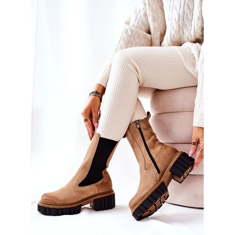 Trabalhadores de botas de couro Laura Messi Beige 2421 bege 2