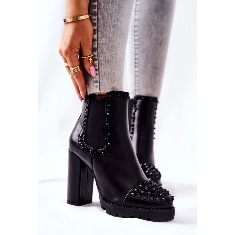 FJ1 Botas de salto alto com strass Preto Lisana 1 FJ1 Botas de salto alto com strass Preto Lisana 1