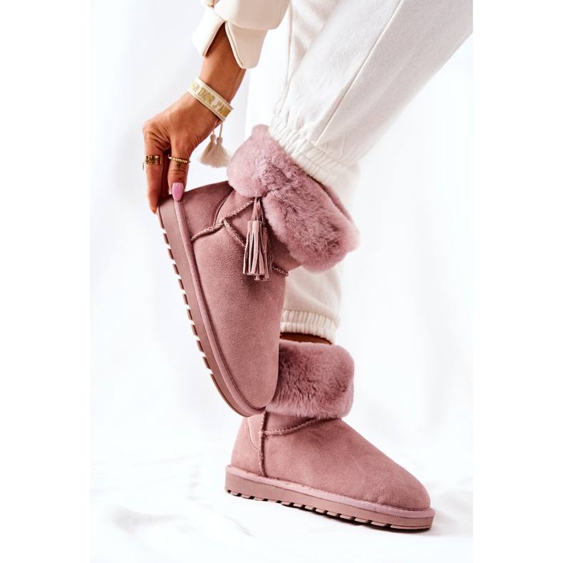 FS1 Botas de neve quentes Mukluki Fringe Rosa Sorella 2