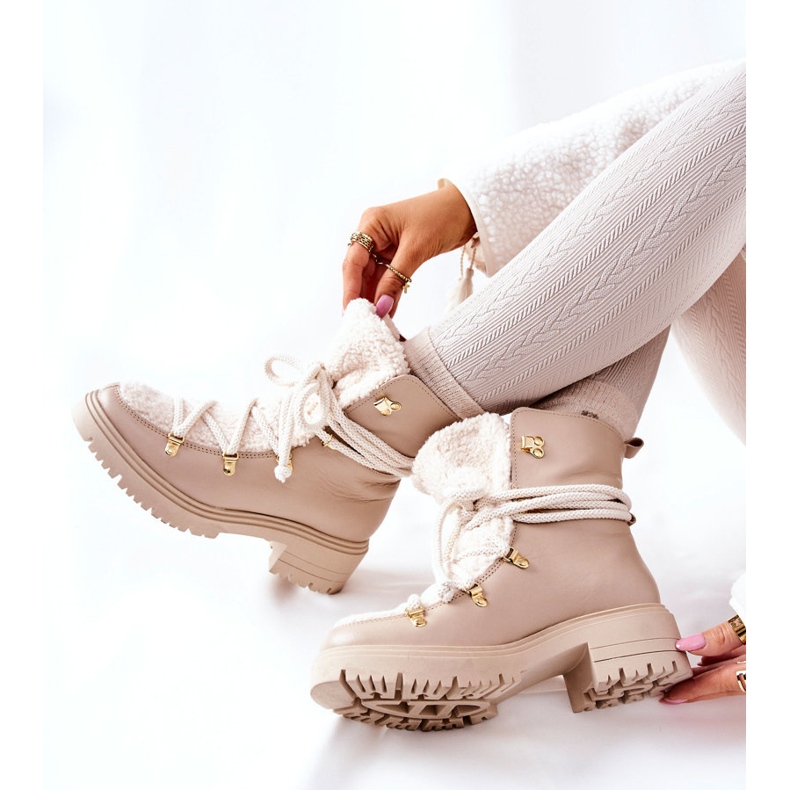 Lewski Shoes Caçadores de botas de couro amarrado Lewski bege claro 3116 2