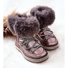 Botas infantis de neve com pele Grandis cinza-marrom castanho multicolorido dourado 2