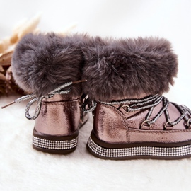 Botas infantis de neve com pele Grandis cinza-marrom castanho multicolorido dourado 1