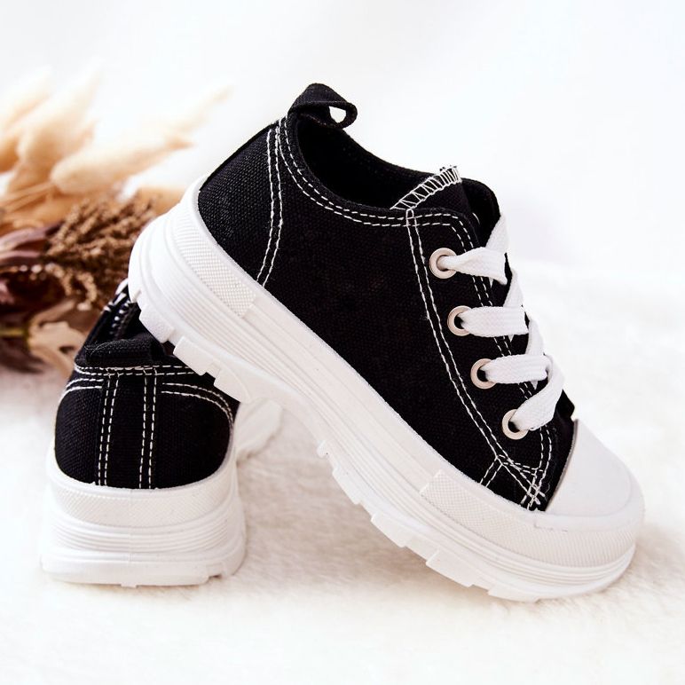 FR1 Tênis infantis na plataforma de tempo de viagem preto e branco 1