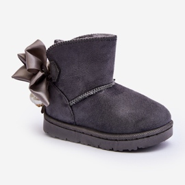 Botas de neve quentes para crianças com um arco de neve cinza 1