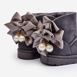 Botas de neve quentes para crianças com um arco de neve cinza 2