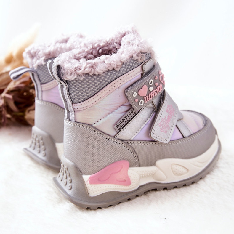 PJ2 Botas de neve quentes para crianças prateado-rosa frio roxo prata 1