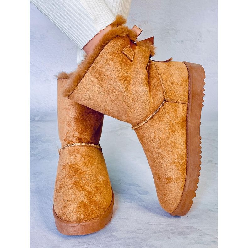 Botas de neve femininas com laços Tosse Camel bege amarelo 1 Botas de neve femininas com laços Tosse Camel bege amarelo 1
