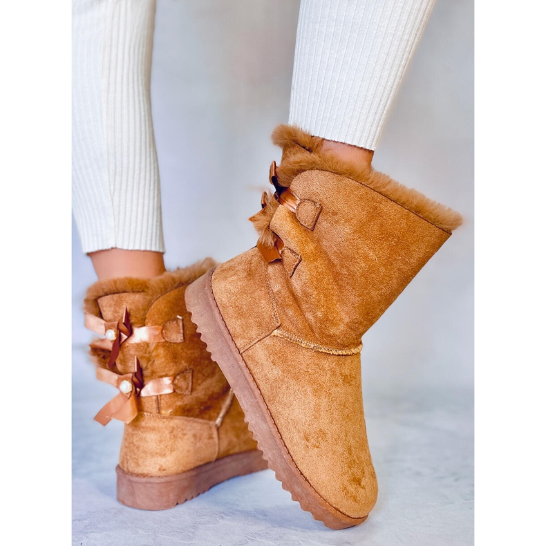 Botas de neve femininas com laços Tosse Camel bege amarelo 2