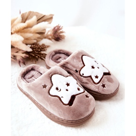 WJ1 Chinelos Quentes Infantis Bege Nella estrelas castanho 1