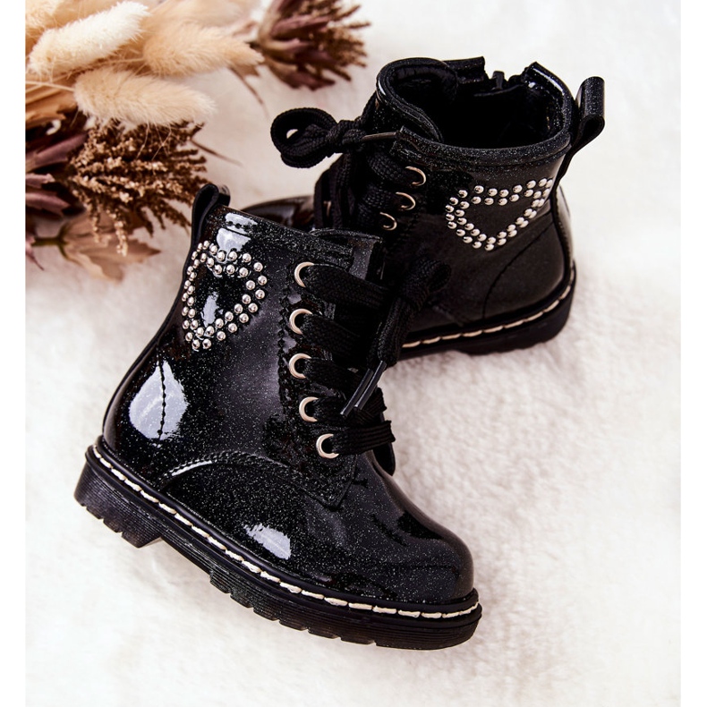 WT1 Botinhas pretas brilhantes lacadas para crianças preto 1