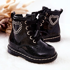 WT1 Botinhas pretas brilhantes lacadas para crianças preto 2