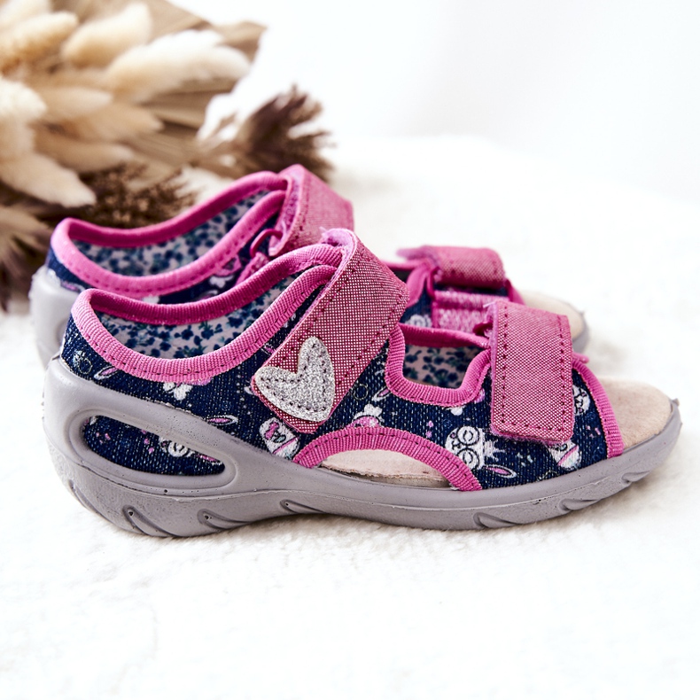 BEFADO S.A. Sandálias Befado com Velcro 065X151 Azul Marinho-Rosa 2