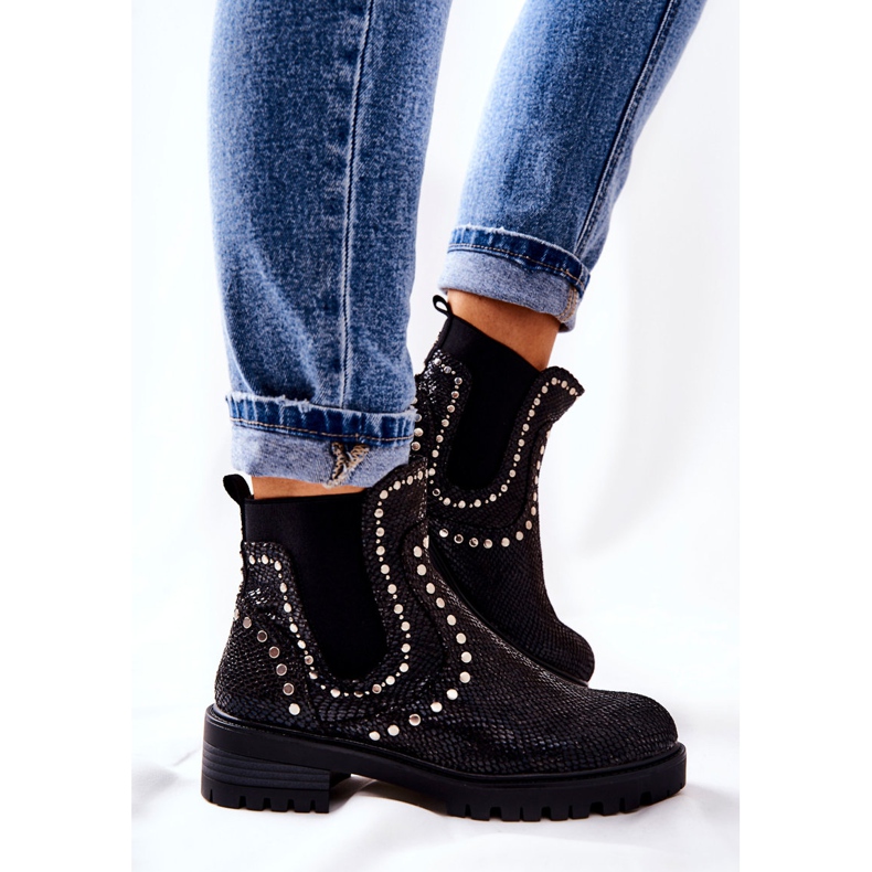 WT1 Botas Botas Jodhpur com tachas de salto plano Black Shivers preto 2