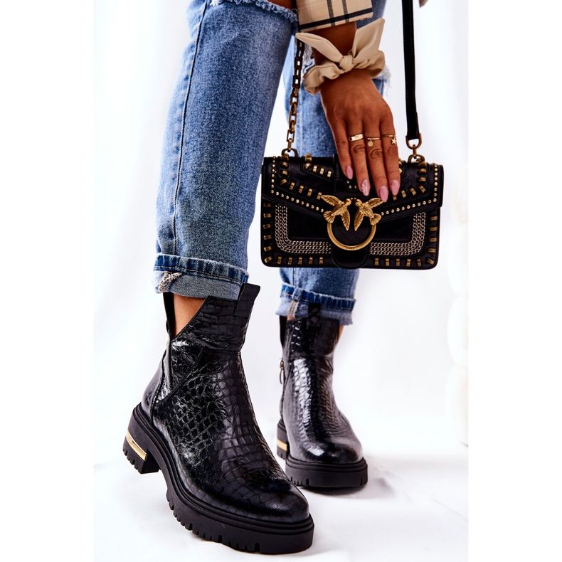 PA2 Botas de couro quente crocodilo preto tanya 1