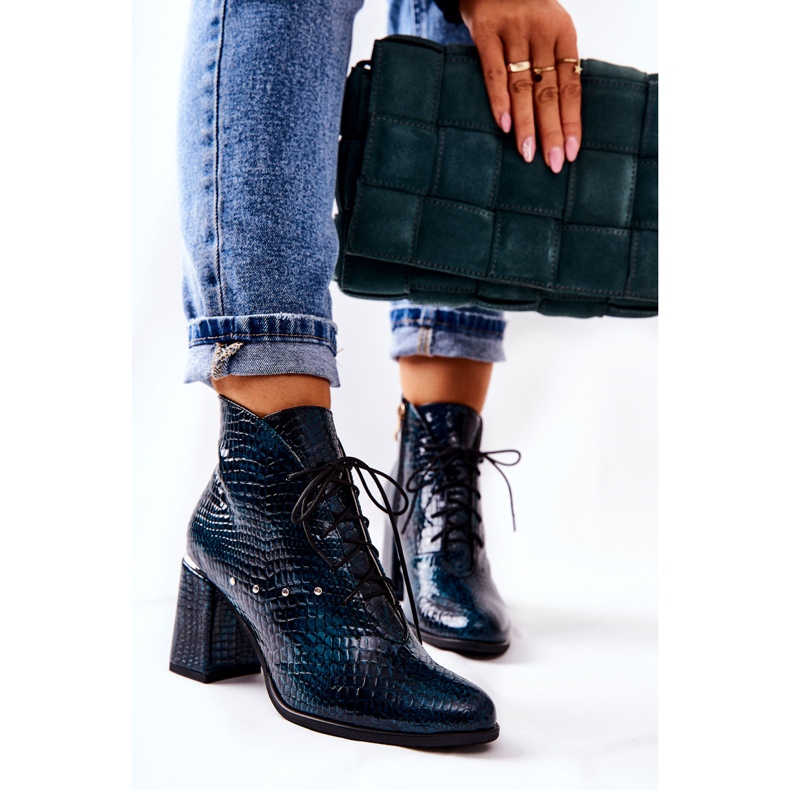 PA2 Botas de couro feminino com salto verde Neliko 2