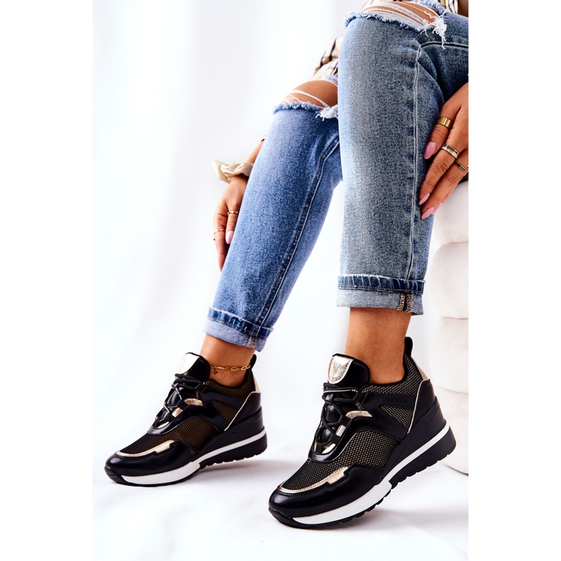 Vinceza Tênis feminino esportivo tênis Colli preto-ouro dourado 1