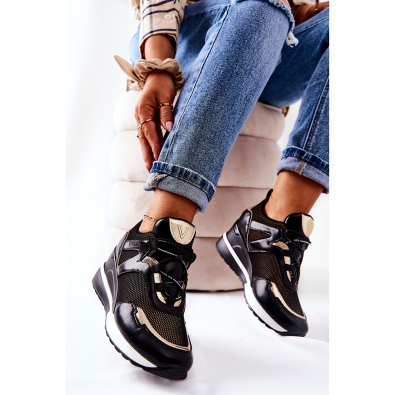 Vinceza Tênis feminino esportivo tênis Colli preto-ouro dourado 2