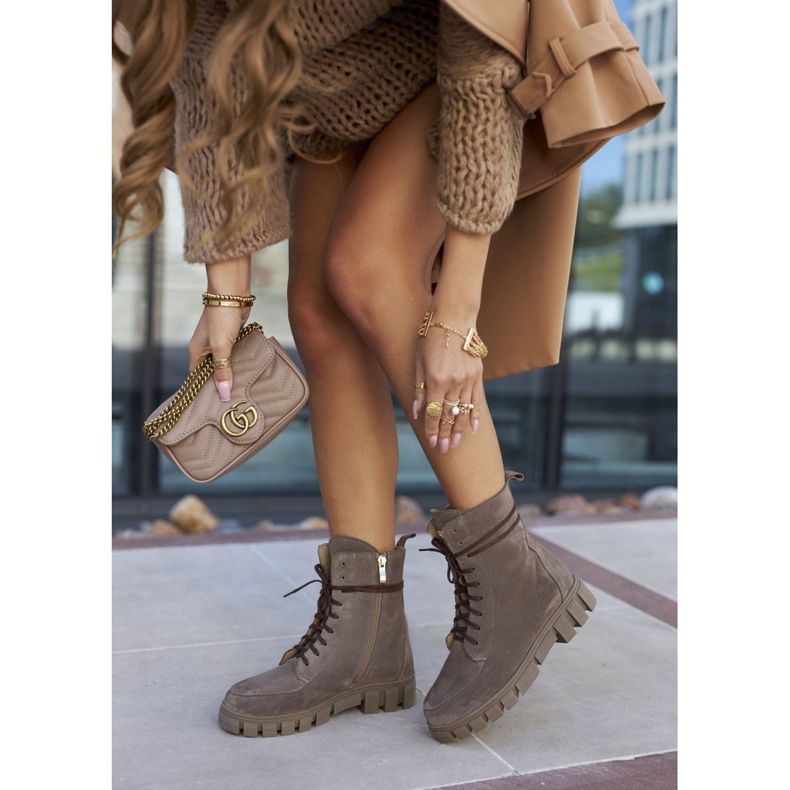 Botas de veludo de couro feminino DK. Bega Nicole bege 2