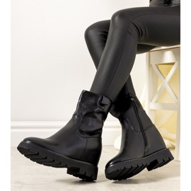 Botas femininas negras no salto em cunha New Goldies preto 1