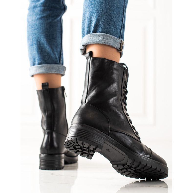 Laura Mode Botas amarradas em couro ecológico preto 1