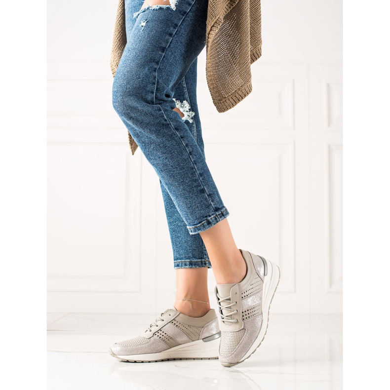 Evento Tênis de couro prata bege 1