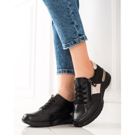 Evento Tênis de couro com zíper decorativo bege preto 1