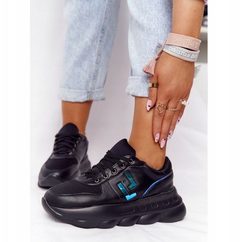 LU BOO Sapatos esportivos femininos na plataforma preta preto 4