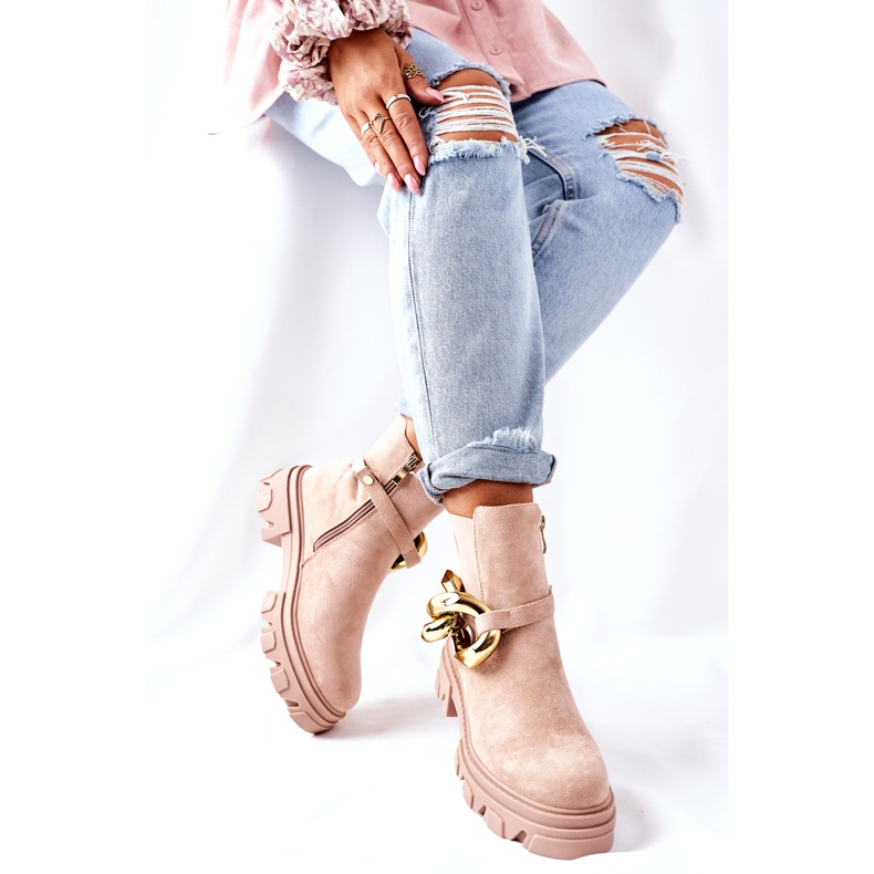 S.Barski Botas Bege Chelsea isoladas femininas com um ornamento 6